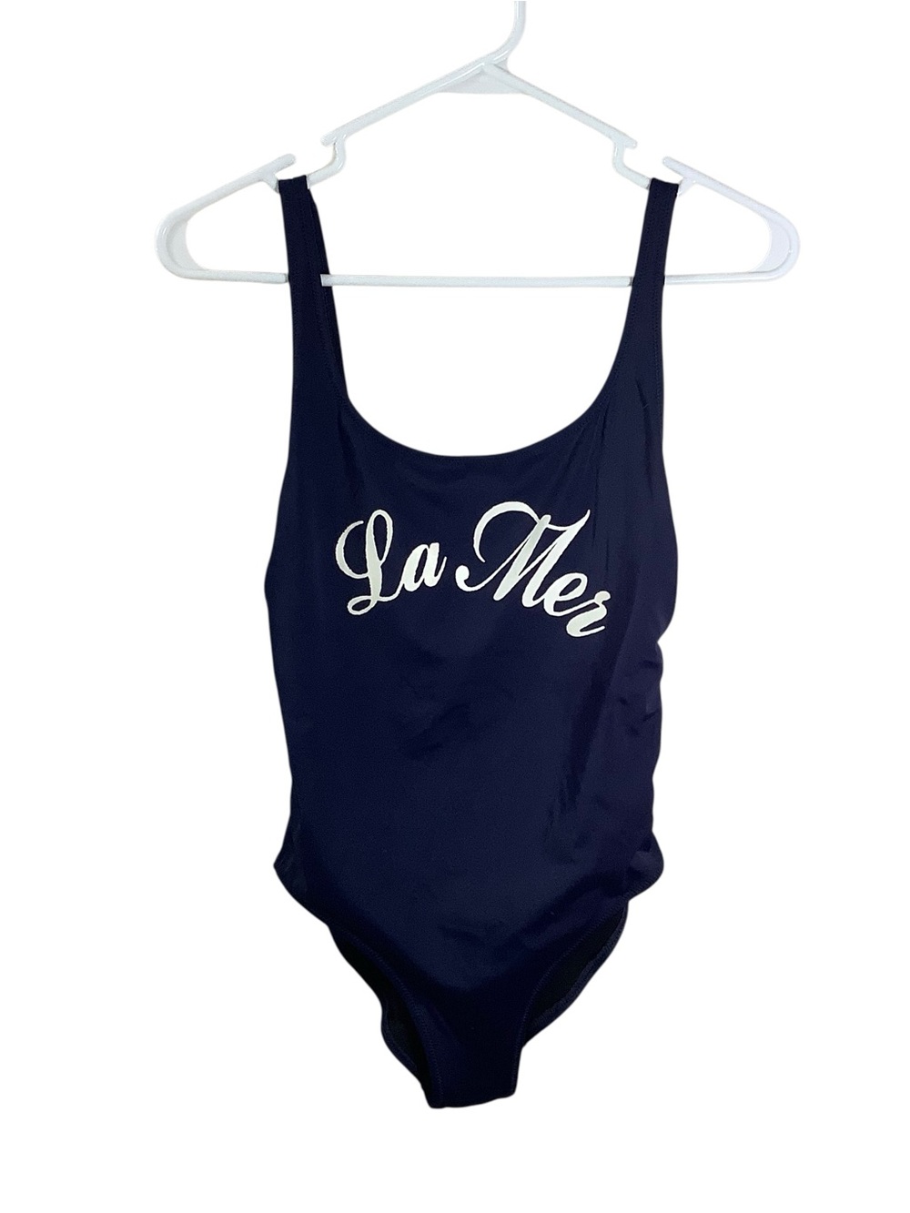 Brand New Sundry Navy Blue One-Piece Swimsuit with White "La Mer" Script